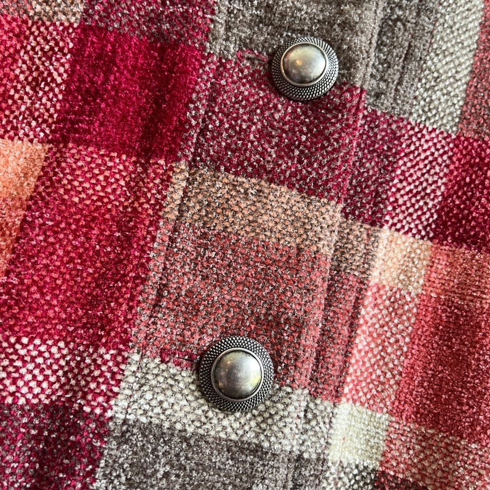 Vintage Christopher & Banks Cozy Red Multi Plaid Chenille Oversized Jacket EUC - Picture 8 of 9